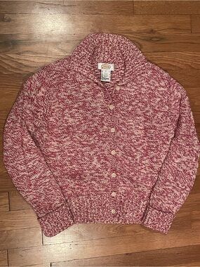 Talbots Red and White Marled Shawl Collar Button-Up Cardigan Small